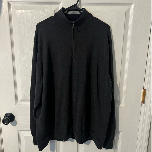 Men's BROOKS BROTHERS 100% Wool Pullover‎ Sweater Mock Zip Neck Dark Gray 2XL - Picture 1 of 9